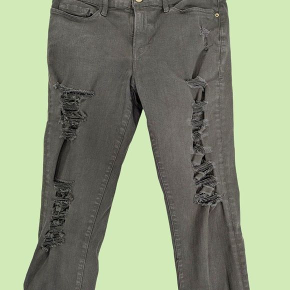 FRAME Womens Mid-rise Le Skinny de Jeanne Jeans Olive‎ Green Destroyed Size 31 - Picture 2 of 7